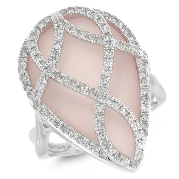 0.60ct Diamond & 11.85ct Rose Quartz 14k White Gold Ring