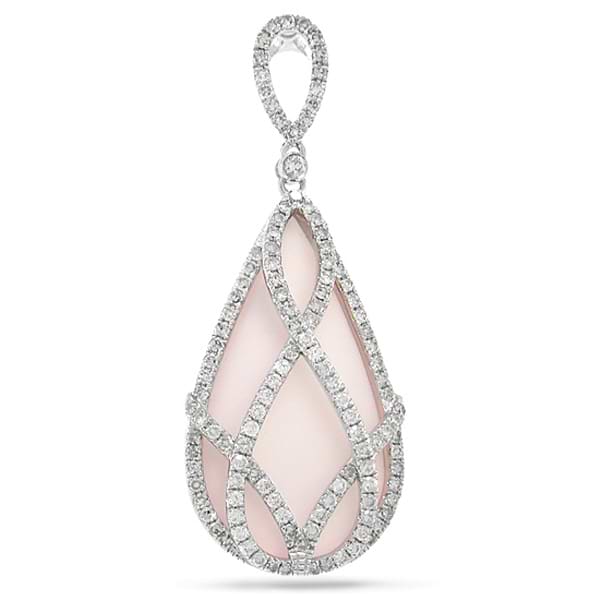 0.98ct Diamond & 20.34ct Rose Quartz 14k White Gold Pendant Necklace