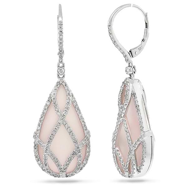 1.31ct Diamond & 23.52ct Rose Quartz 14k White Gold Earrings