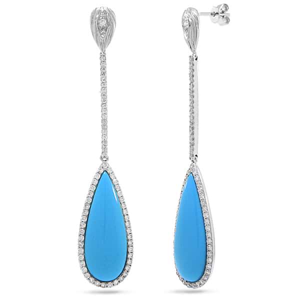 1.01ct Diamond & 10.32ct Composite Turquoise 14k White Gold Earrings