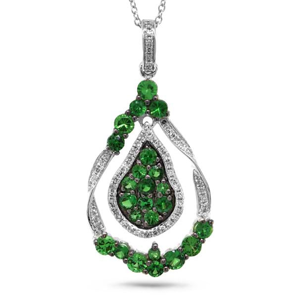 0.14ct Diamond & 1.09ct Green Garnet 14k White Gold Pendant Necklace