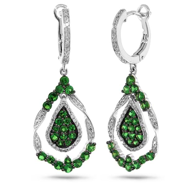 0.37ct Diamond & 1.63ct Green Garnet 14k White Gold Earrings