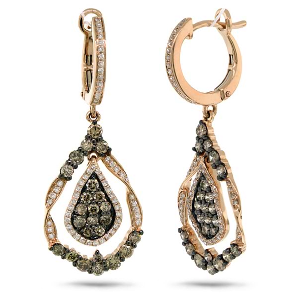 1.64ct 14k Rose Gold White & Champagne Diamond Earrings