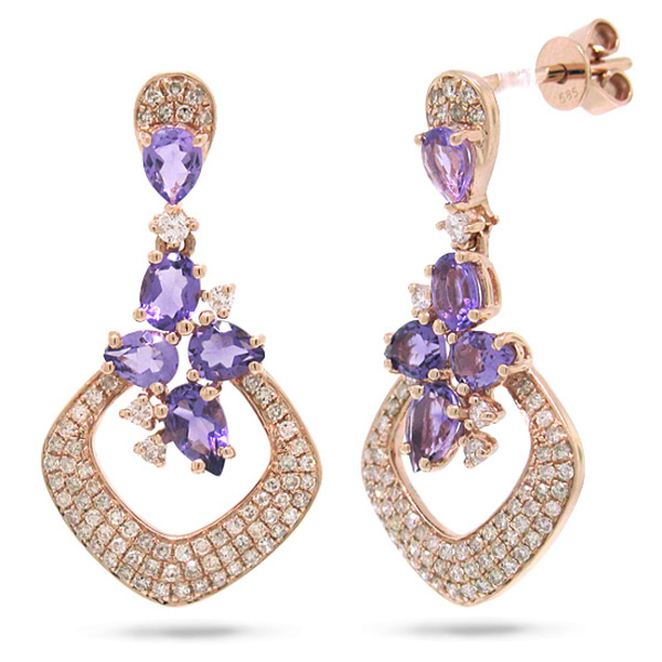 0.53ct Diamond & 1.58ct Amethyst 14k Rose Gold Earrings