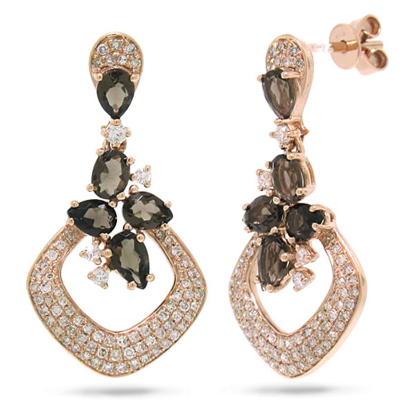 0.53ct Diamond & 1.50ct Smokey Topaz 14k Rose Gold Earrings