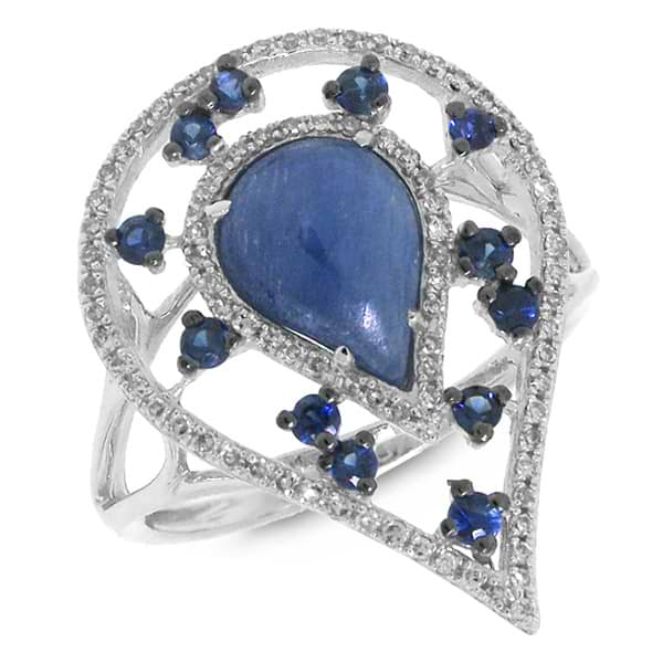 0.22ct Diamond & 2.60ct Blue Sapphire & Kyanite 14k White Gold Ring