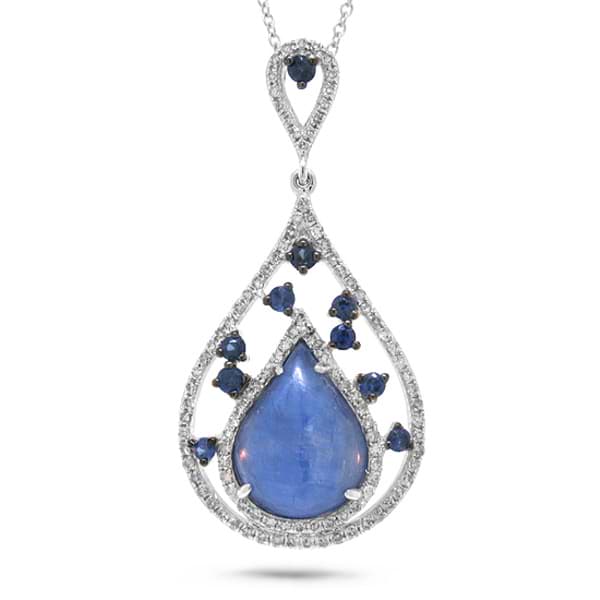 0.34ct Diamond & 3.62ct Blue Sapphire & Kyanite 14k White Gold Pendant Necklace