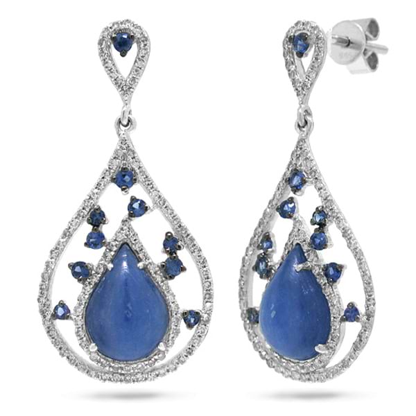 0.60ct Diamond & 5.38ct Blue Sapphire & Kyanite 14k White Gold Earrings
