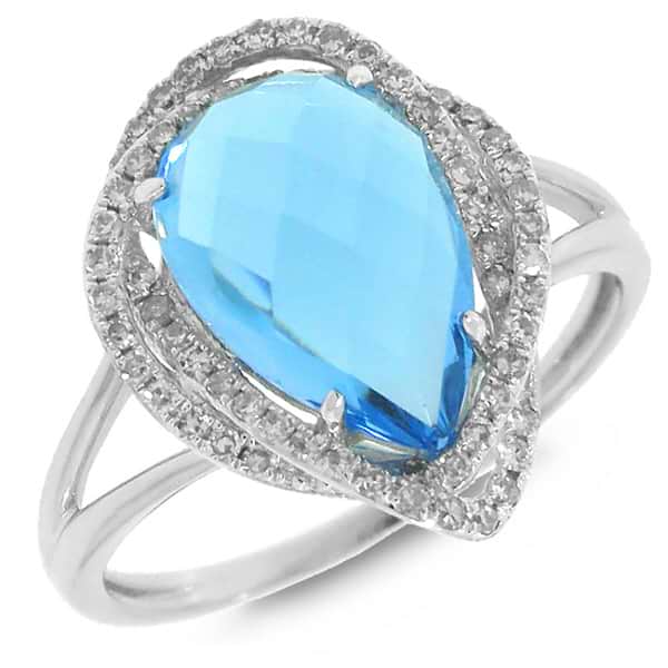 0.26ct Diamond & 3.64ct Blue Topaz 14k White Gold Ring