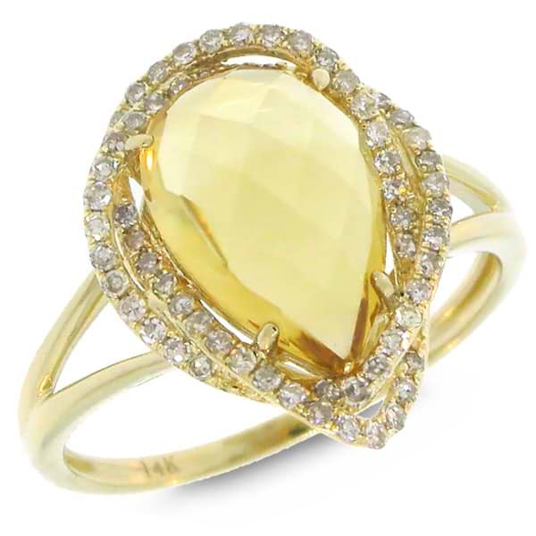 0.26ct Diamond & 2.97ct Citrine 14k Yellow Gold Ring