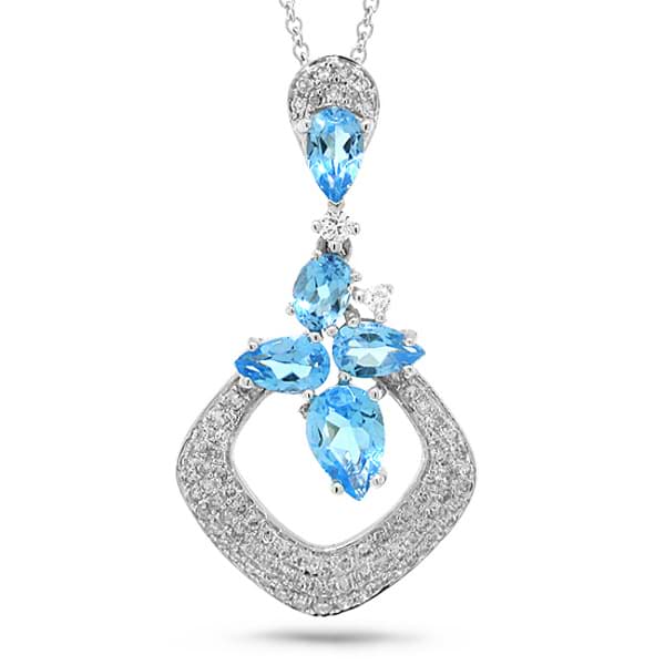 0.33ct Diamond & 1.41ct Blue Topaz 14k White Gold Pendant Necklace
