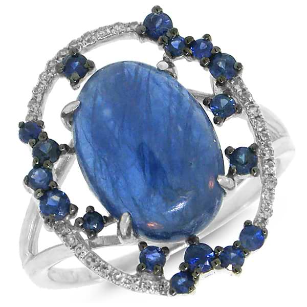 0.09ct Diamond & 5.77ct Blue Sapphire & Kyanite 14k White Gold Ring