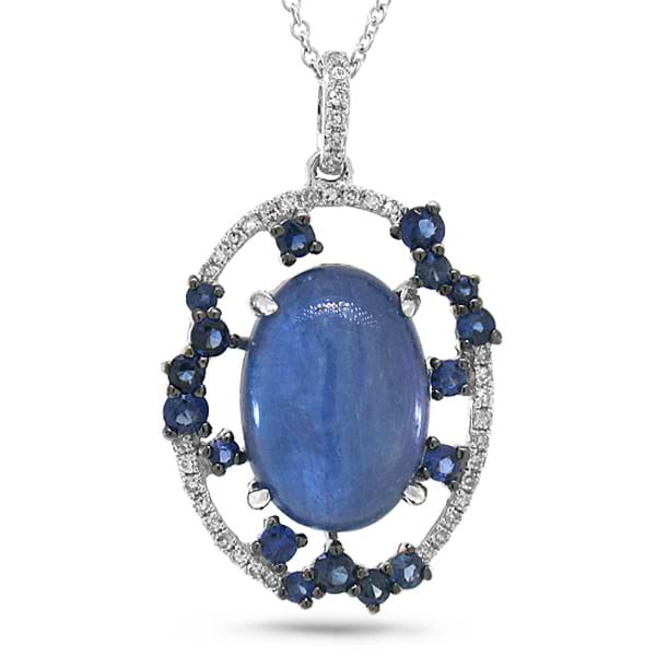 0.11ct Diamond & 5.73ct Blue Sapphire & Kyanite 14k White Gold Pendant Necklace