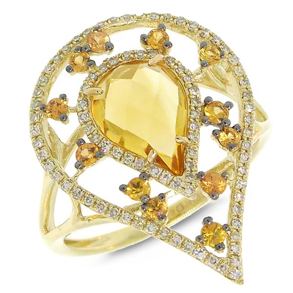 0.22ct Diamond & 1.92ct Citrine & Yellow Sapphire 14k Yellow Gold Ring
