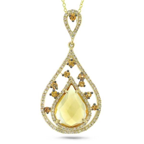 0.34ct Diamond & 2.62ct Citrine & Yellow Sapphire 14k Yellow Gold Pendant Necklace