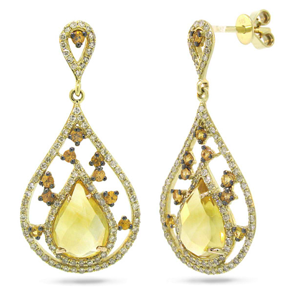0.60ct Diamond & 3.57ct Citrine & Yellow Sapphire 14k Yellow Gold Earrings