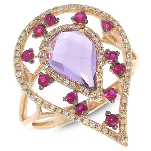 0.22ct Diamond & 1.98ct Amethyst & Pink Sapphire 14k Rose Gold Ring