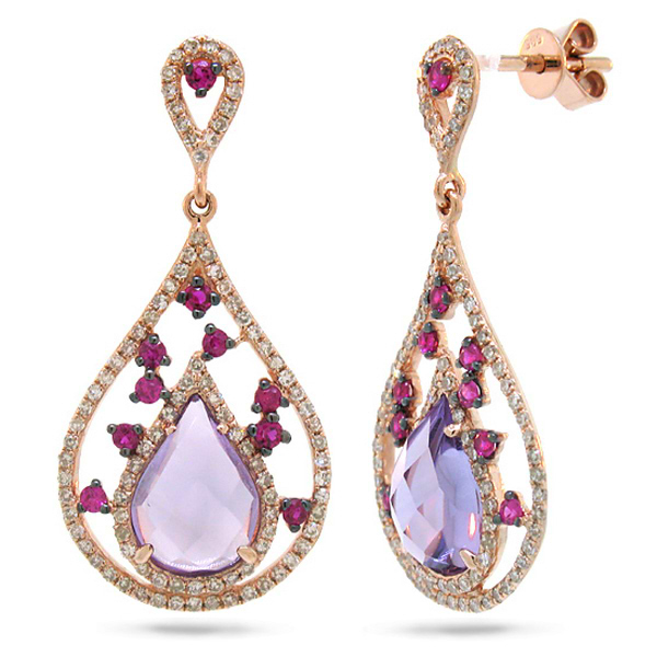 0.60ct Diamond & 3.54ct Amethyst & Pink Sapphire 14k Rose Gold Earrings