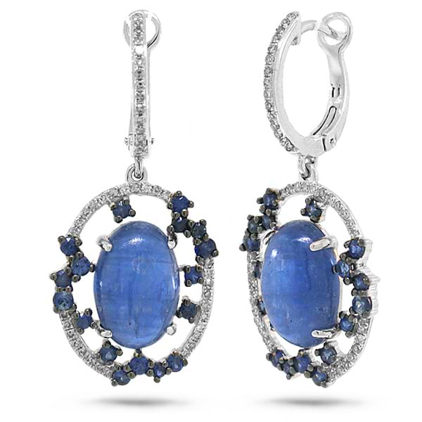 0.27ct Diamond & 8.83ct Kyanite & Blue Sapphire 14k White Gold Earrings