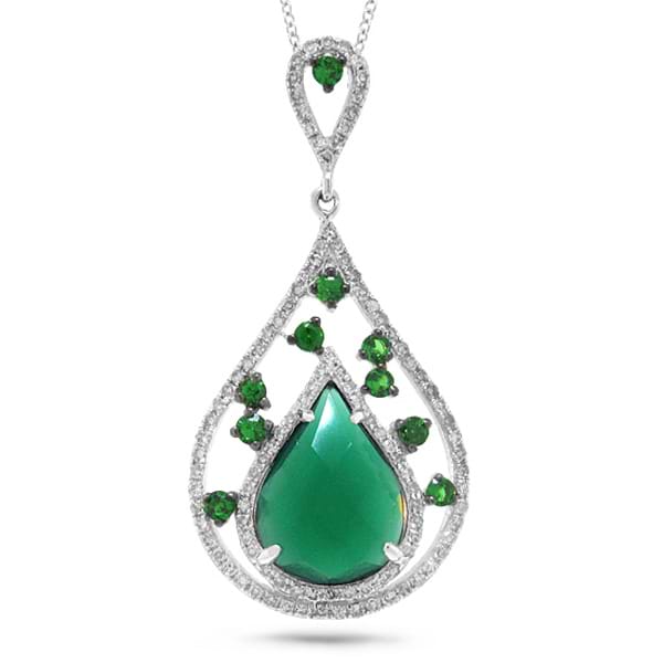 0.34ct Diamond & 2.50ct Green Agate & Green Garnet 14k White Gold Pendant Necklace