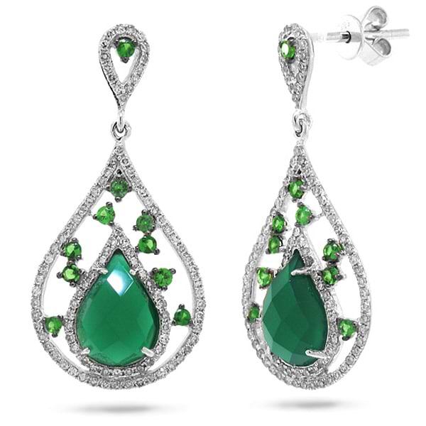 0.60ct Diamond & 3.50ct Green Agate & Green Garnet 14k White Gold Earrings