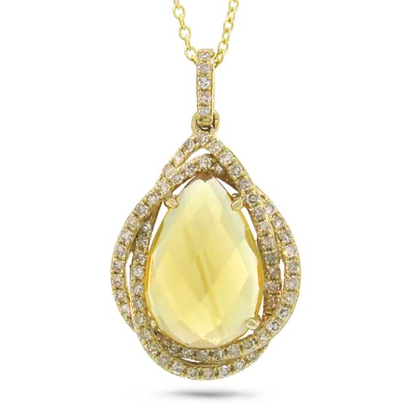0.25ct Diamond & 3.00ct Citrine 14k Yellow Gold Pendant Necklace