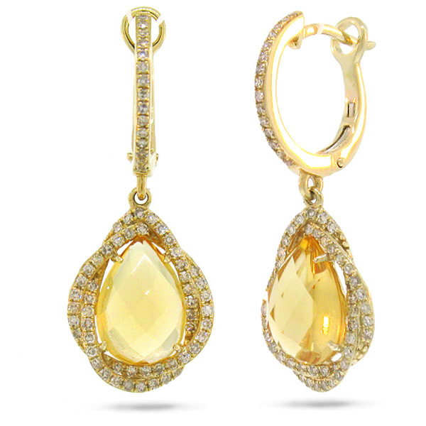 0.48ct Diamond & 3.58ct Citrine 14k Yellow Gold Earrings