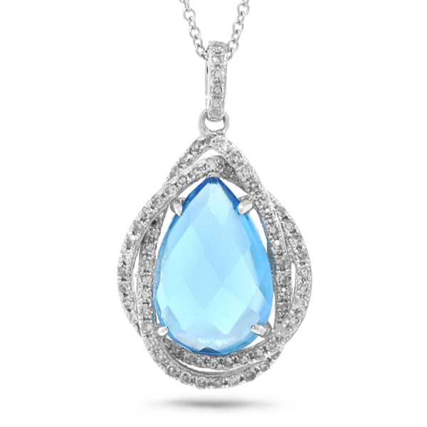 0.25ct Diamond & 3.69ct Blue Topaz 14k White Gold Pendant Necklace