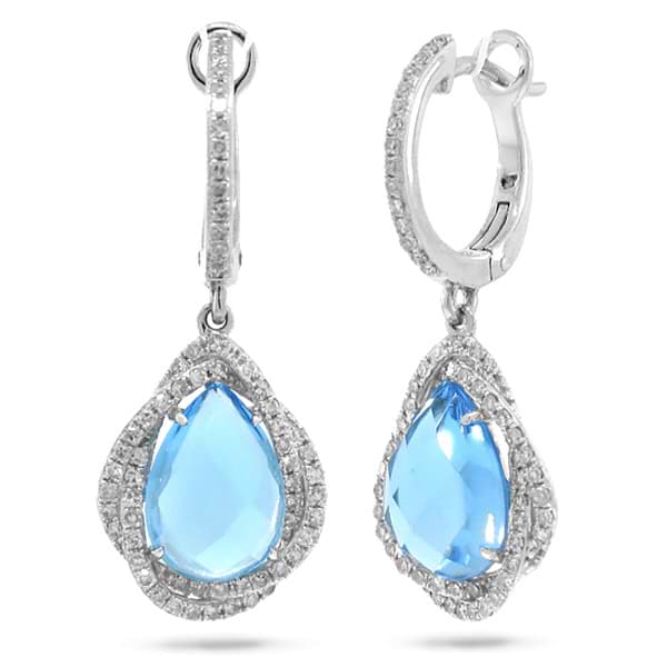 0.48ct Diamond & 4.56ct Blue Topaz 14k White Gold Earrings