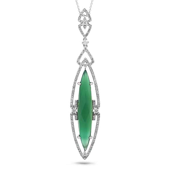 0.57ct Diamond & 5.64ct Green Agate 14k White Gold Pendant Necklace
