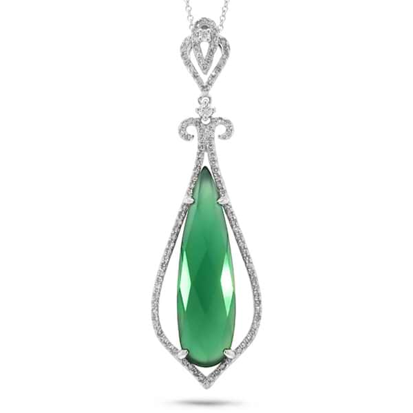 0.37ct Diamond & 6.49ct Green Agate 14k White Gold Pendant Necklace