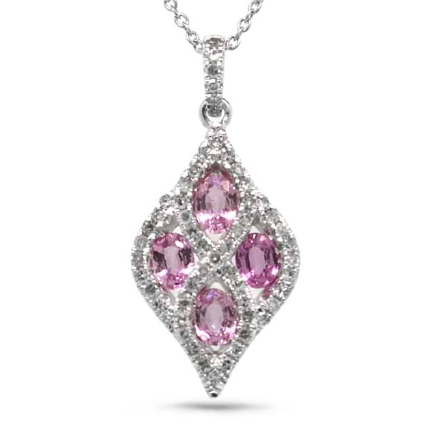 0.26ct Diamond & 0.86ct Pink Sapphire 14k White Gold Pendant Necklace