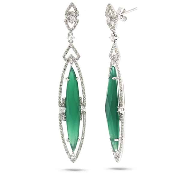 1.02ct Diamond & 7.49ct Green Agate 14k White Gold Earrings