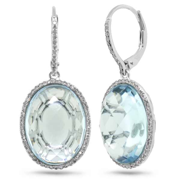 0.38ct Diamond & 20.97ct Sky Blue Topaz 14k White Gold Earrings