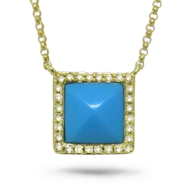 0.09ct Diamond & 0.73ct Composite Turquoise 14k Yellow Gold Necklace