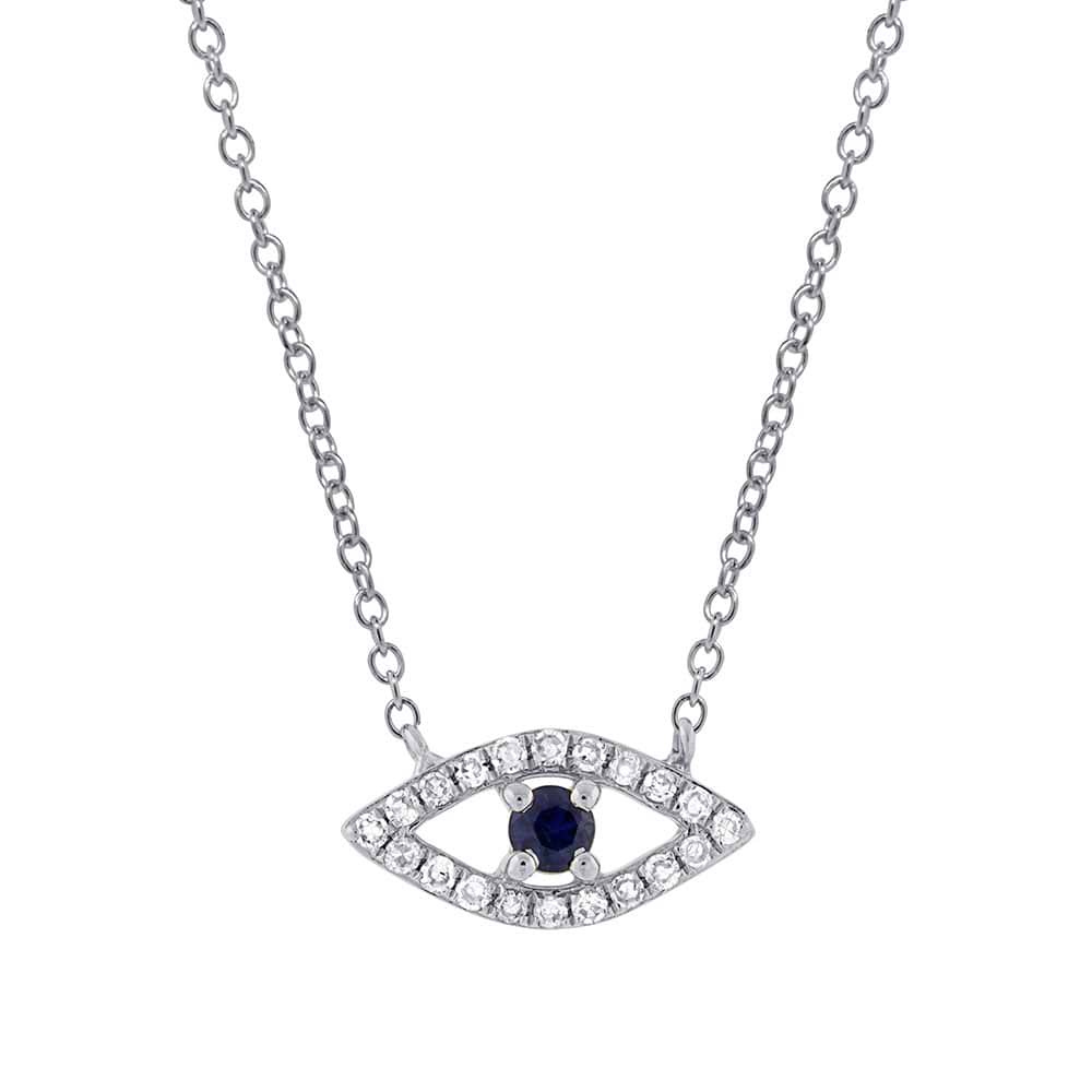 0.09ct Diamond & 0.08ct Blue Sapphire 14k White Gold Eye Necklace