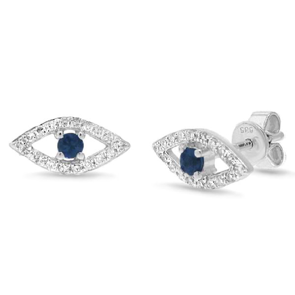 0.17ct Diamond & 0.13ct Blue Sapphire 14k White Gold Eye Earrings