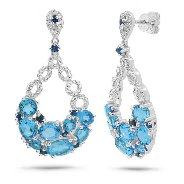 0.39ct Diamond & 4.91ct Blue Topaz & Blue Sapphire 14k White Gold Earrings
