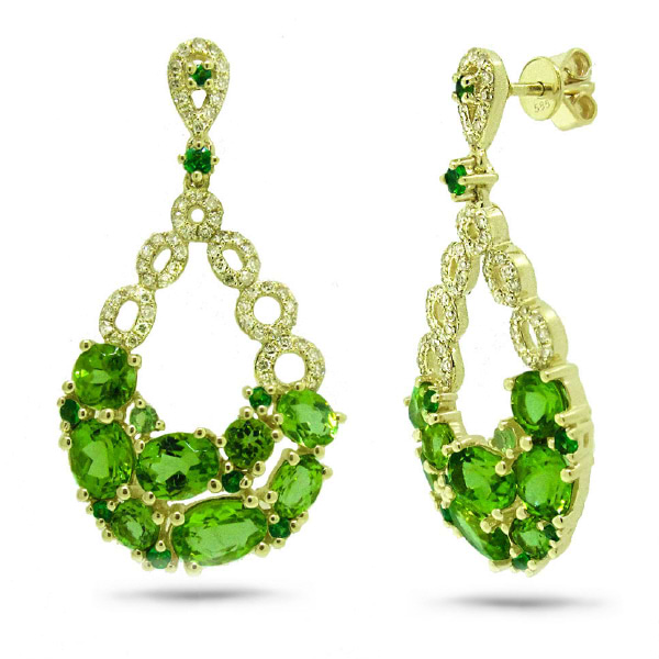 0.39ct Diamond & 4.76ct Peridot & Green Garnet 14k Yellow Gold Earrings
