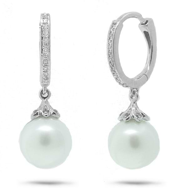 0.12ct 14k White Gold Diamond & Pearl Earrings
