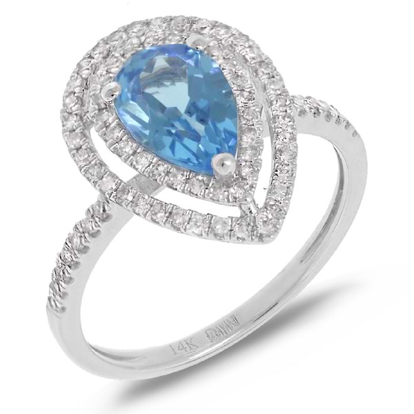 0.38ct Diamond & 1.61ct Blue Topaz 14k White Gold Ring
