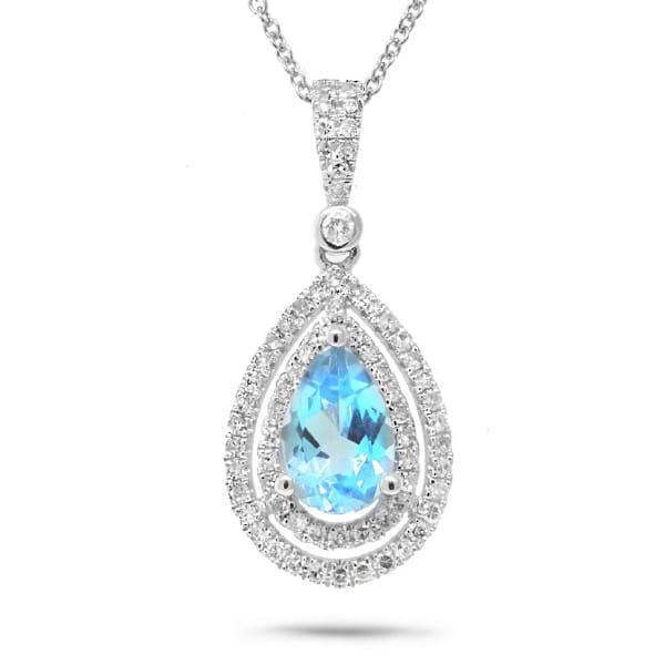 0.38ct Diamond & 1.56ct Blue Topaz 14k White Gold Pendant Necklace