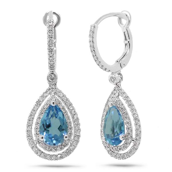 0.76ct Diamond & 3.23ct Blue Topaz 14k White Gold Earrings