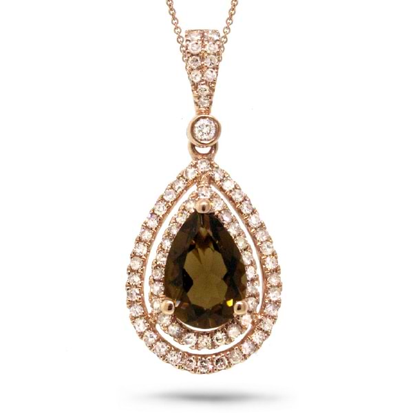 0.38ct Diamond & 1.24ct Smokey Topaz 14k Rose Gold Pendant Necklace