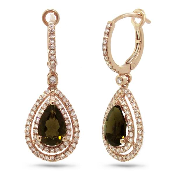 0.76ct Diamond & 2.48ct Smokey Topaz 14k Rose Gold Earrings
