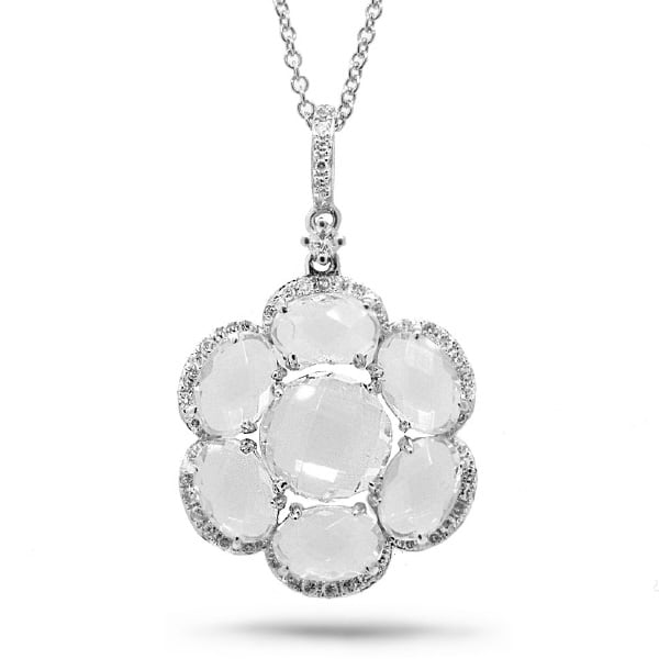 0.20ct Diamond & 3.80ct White Topaz 14k White Gold Pendant Necklace