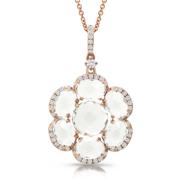 0.20ct Diamond & 3.80ct White Topaz 14k Rose Gold Pendant Necklace