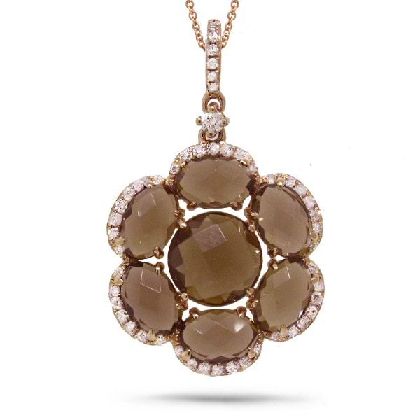 0.20ct Diamond & 3.82ct Smokey Topaz 14k Rose Gold Pendant Necklace