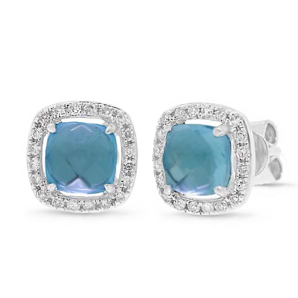 0.21ct Diamond & 2.44ct Blue Topaz 14k White Gold Earrings