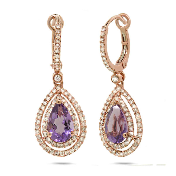 0.76ct Diamond & 2.29ct Amethyst 14k Rose Gold Earrings